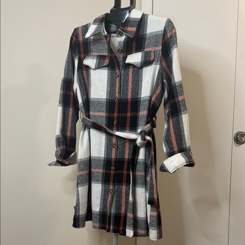 Plaid Flannel belted Dress Shien